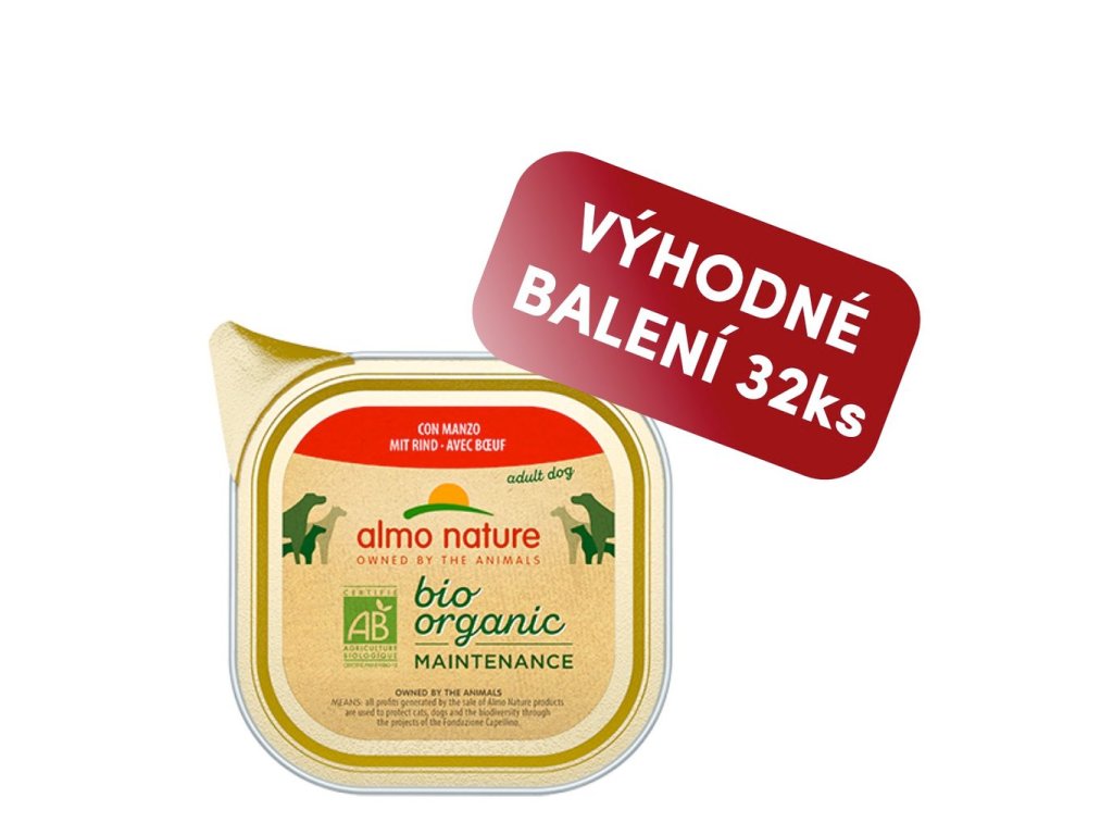 Almo Nature Bio Organic - vanička pro psy s hovězím 100g výhodné balení 32ks