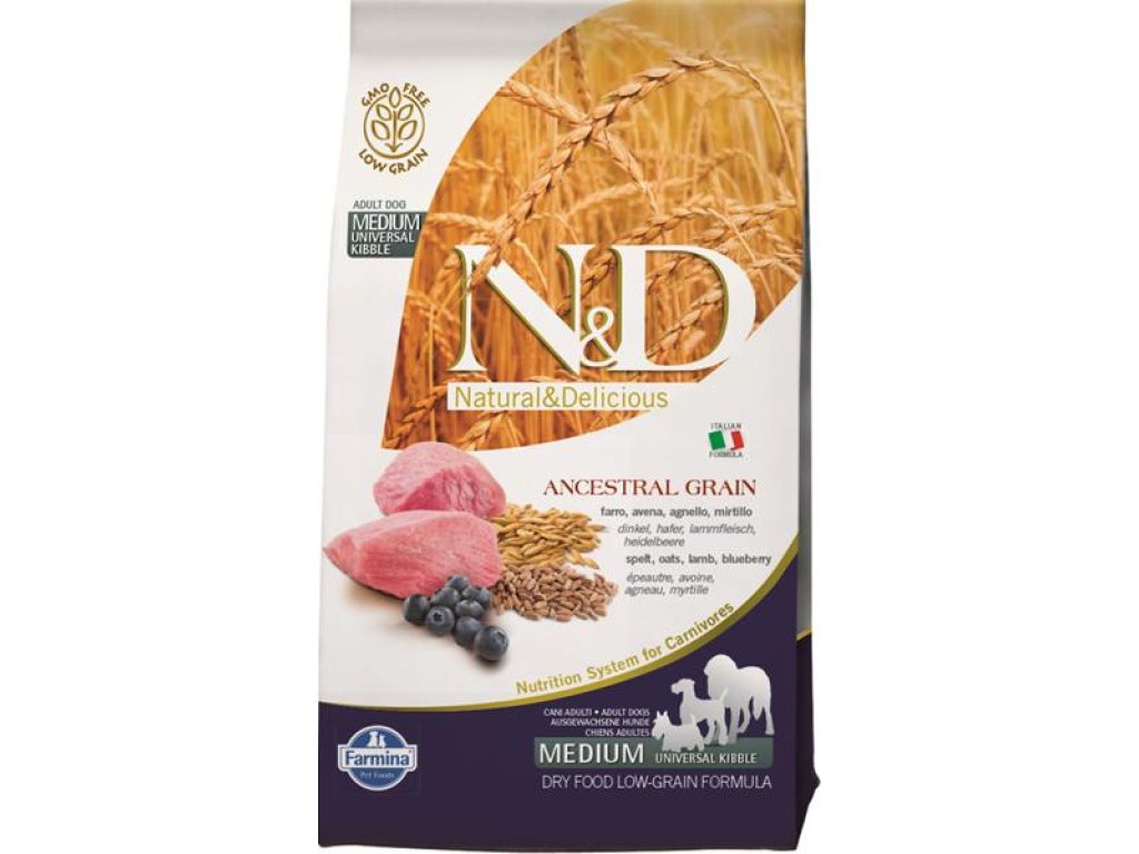 N&D ANCESTRAL GRAIN Dog LG Lamb, Spelt, Oats & Blueberry Adult Medium & Maxi 2,5 kg