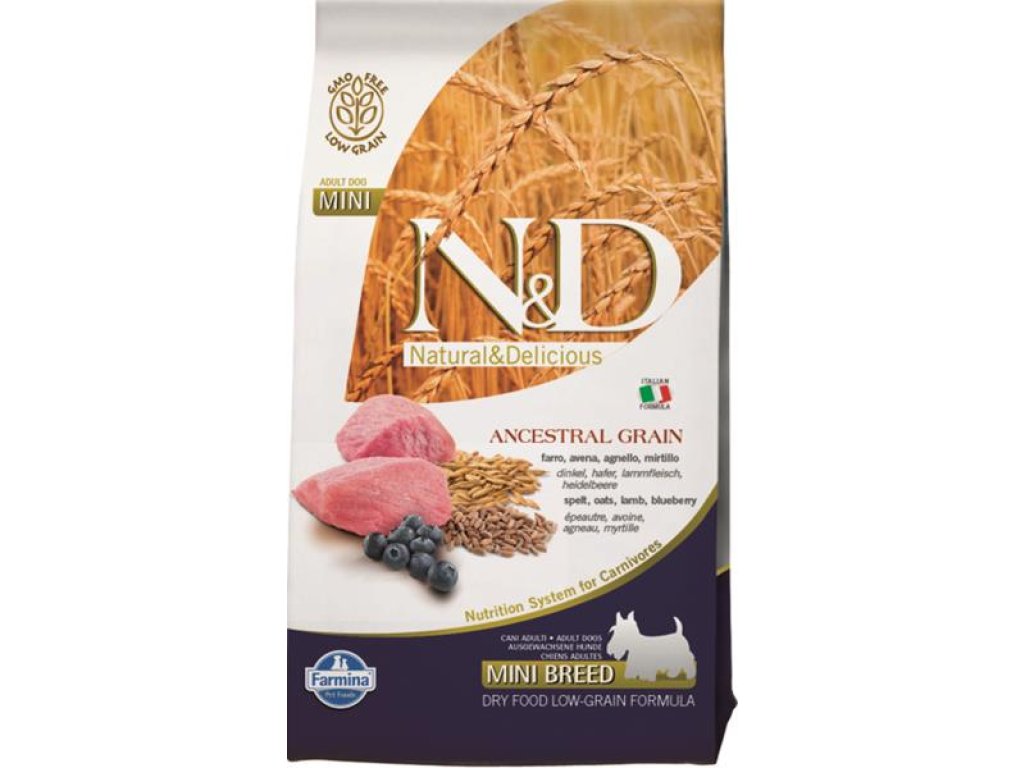 N&D ANCESTRAL GRAIN Dog LG Lamb, Spelt, Oats & Blueberry Adult Mini 800 g