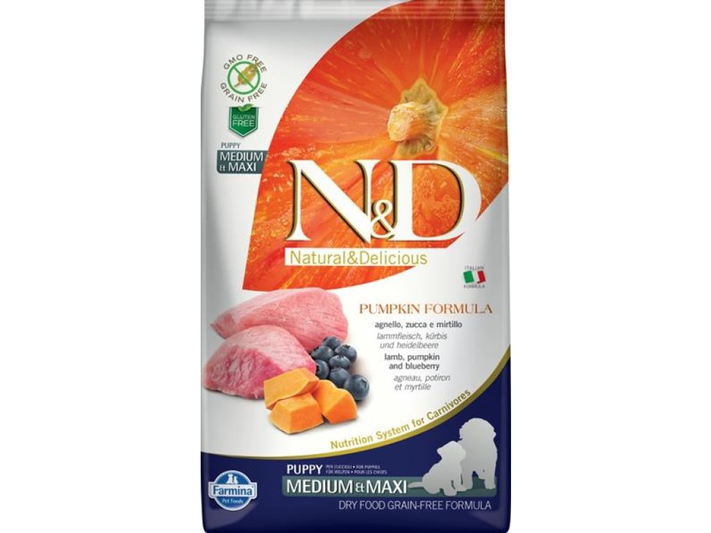 N&D PUMPKIN Dog GF Lamb & Blueberry Puppy Medium & Maxi 2,5 kg