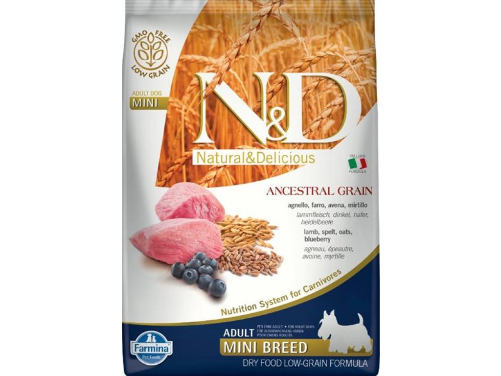 N&D ANCESTRAL GRAIN Dog LG Lamb, Spelt, Oats & Blueberry Adult Mini 7 kg