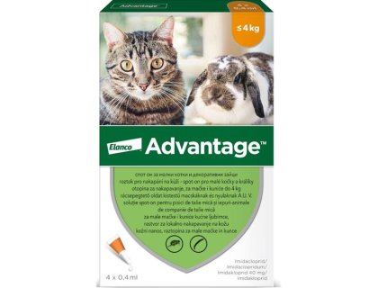 Advantage 40mg pro malé kočky a králíky, 4x 0,4ml roztok pro nakapání na kůži - spot-on, oranžový