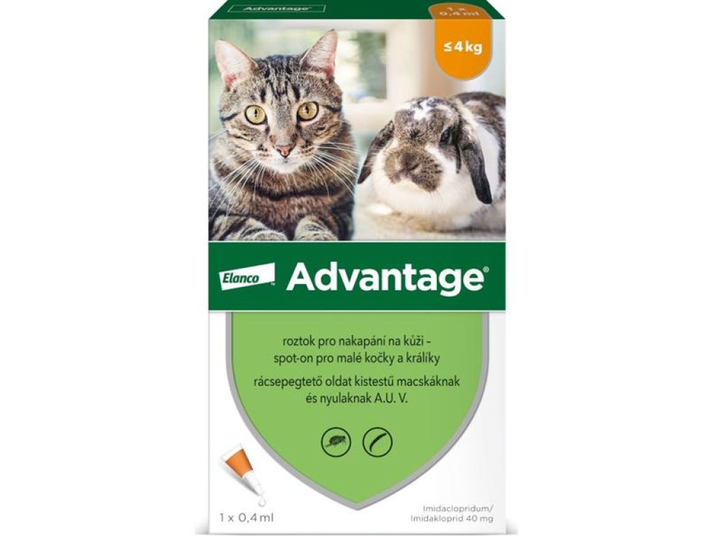 Advantage 40mg pro malé kočky a králíky, 1x 0,4ml roztok pro nakapání na kůži - spot-on, oranžový