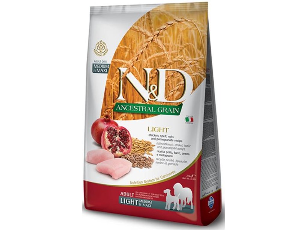 N&D ANCESTRAL GRAIN Dog LG Light-Chicken, Spelt, Oats & Pomegranate Adult Medium & Maxi 2,5 kg