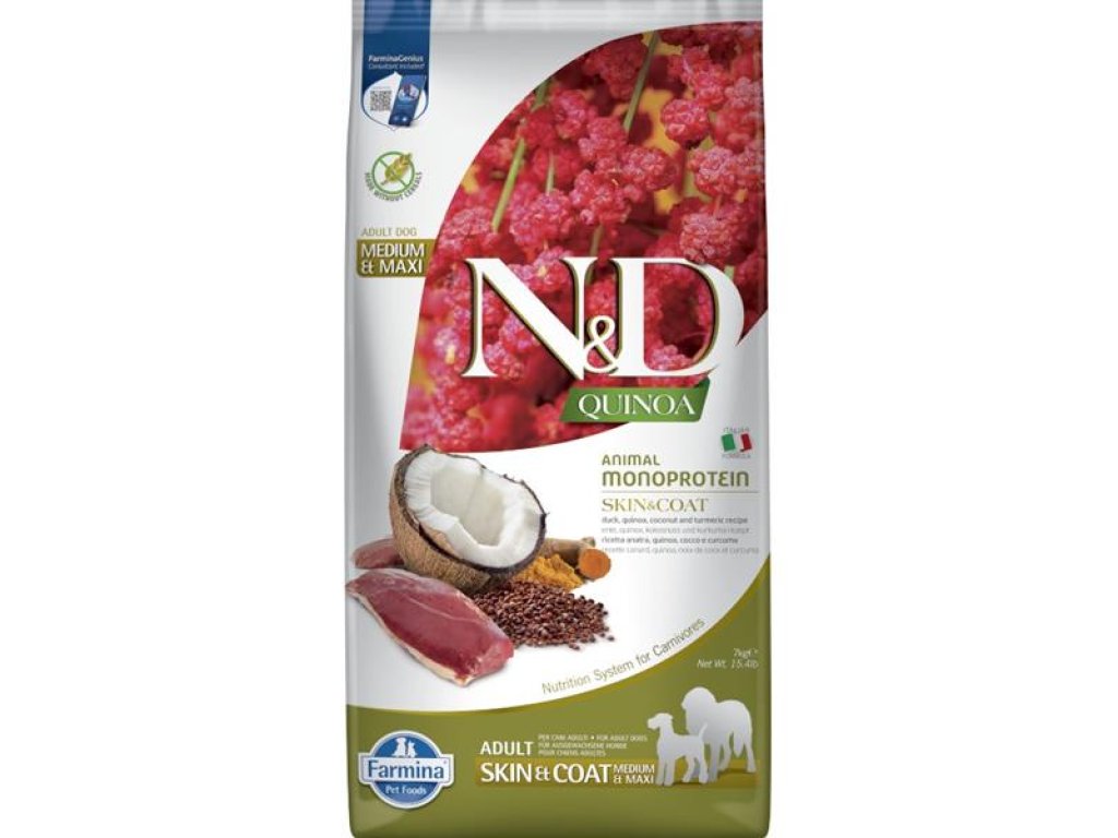 N&D QUINOA Dog GF Skin & Coat, Duck & Coconut Adult Medium & Maxi 7 kg