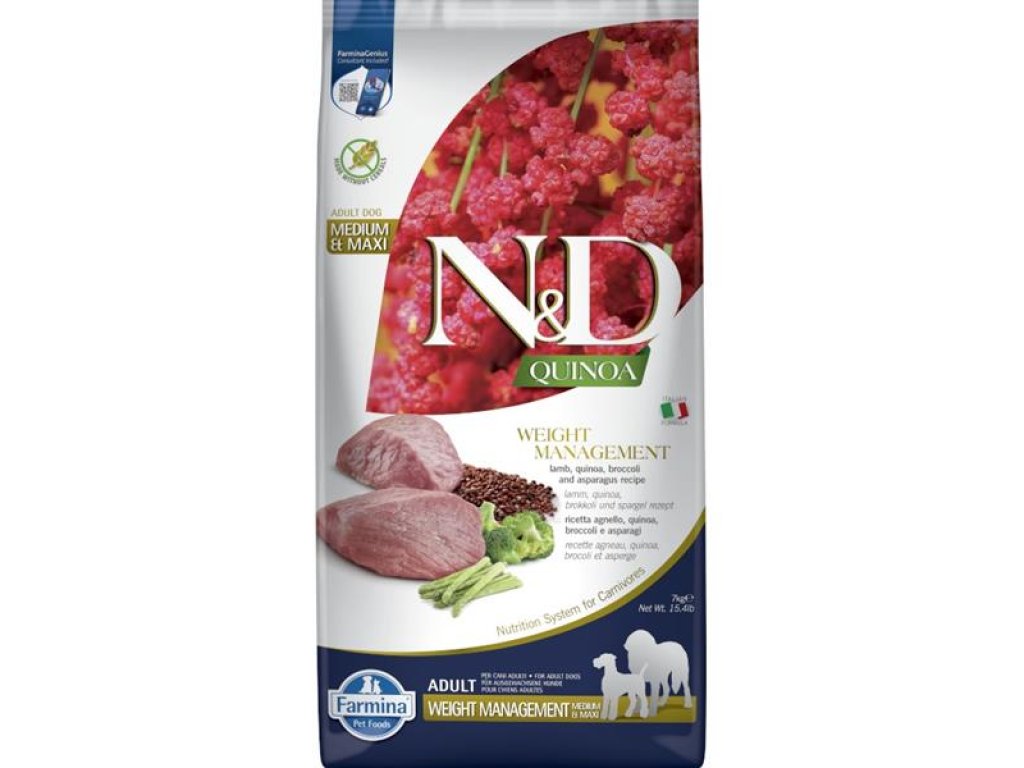 N&D QUINOA Dog GF Weight Management Lamb & Broccoli Adult Medium & Maxi 7 kg