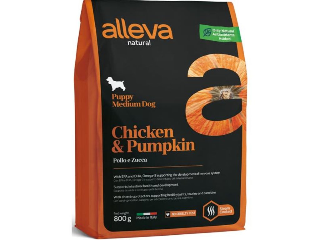 ALLEVA NATURAL Dog Dry Puppy Chicken&Pumpkin Medium 800g