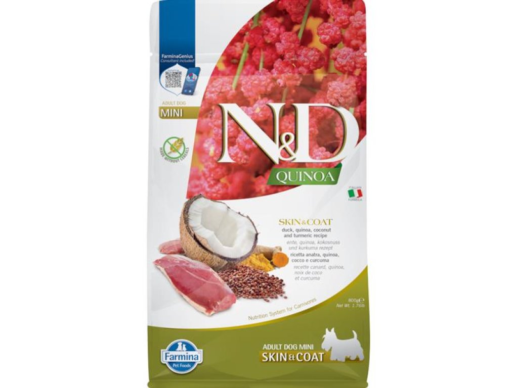 N&D QUINOA Dog GF Skin & Coat, Duck & Coconut Adult Mini 800 g