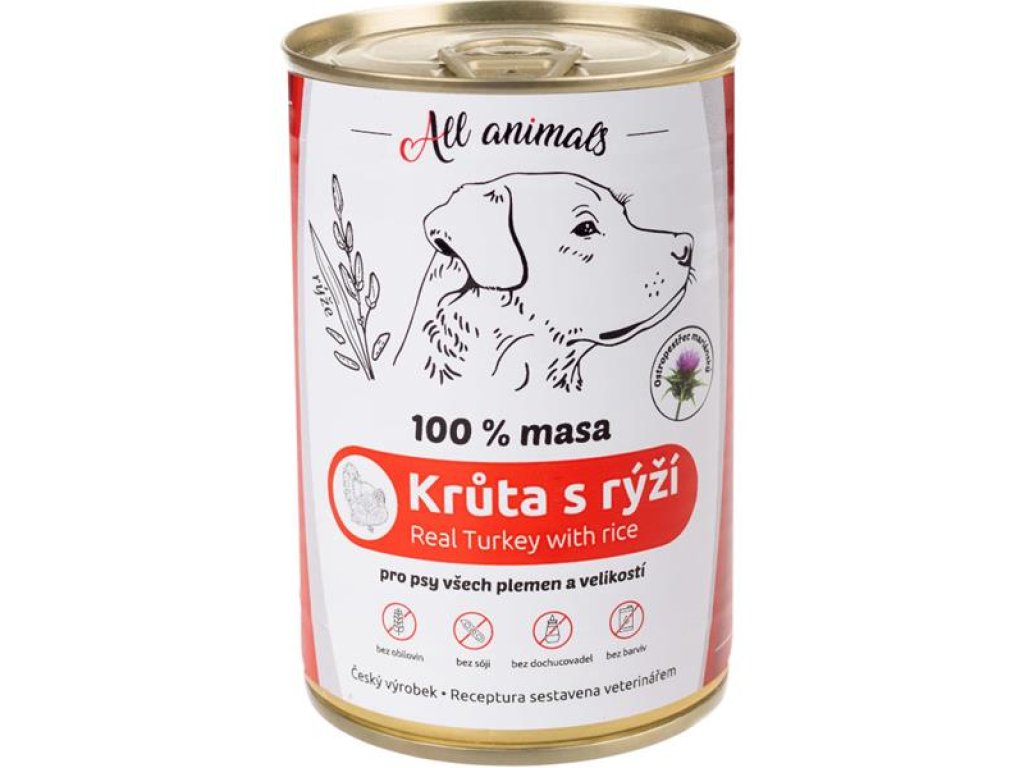 ALL ANIMALS konz. pro psy krůta mletá s rýží 400g