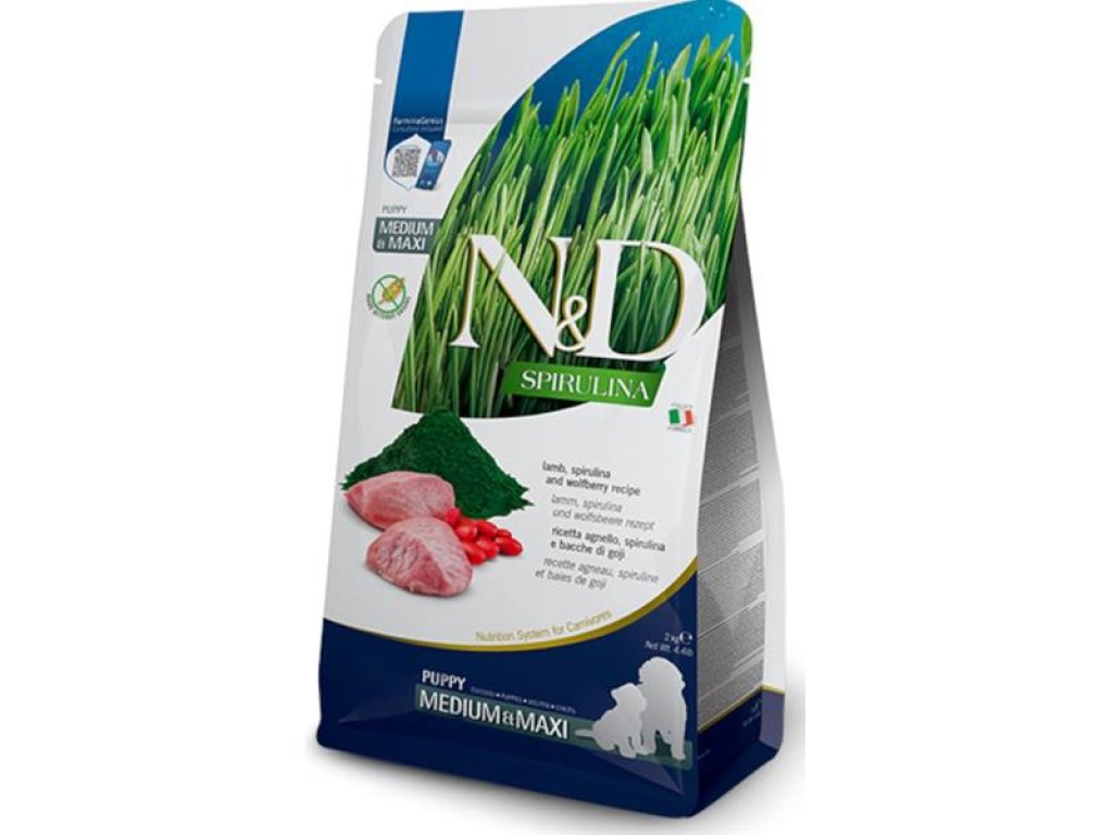 N&D SPIRULINA Dog GF Lamb & Wolfberry Puppy Medium & Maxi 2 kg