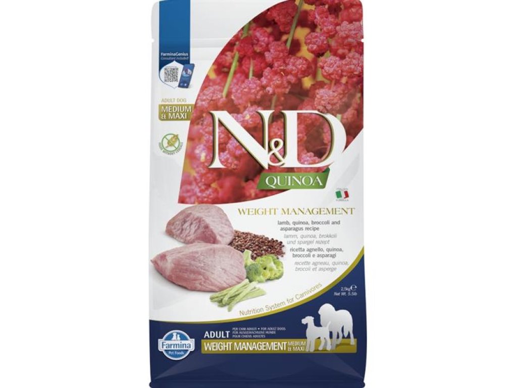 N&D QUINOA Dog GF Weight Management Lamb & Broccoli Adult Medium & Maxi 2,5 kg