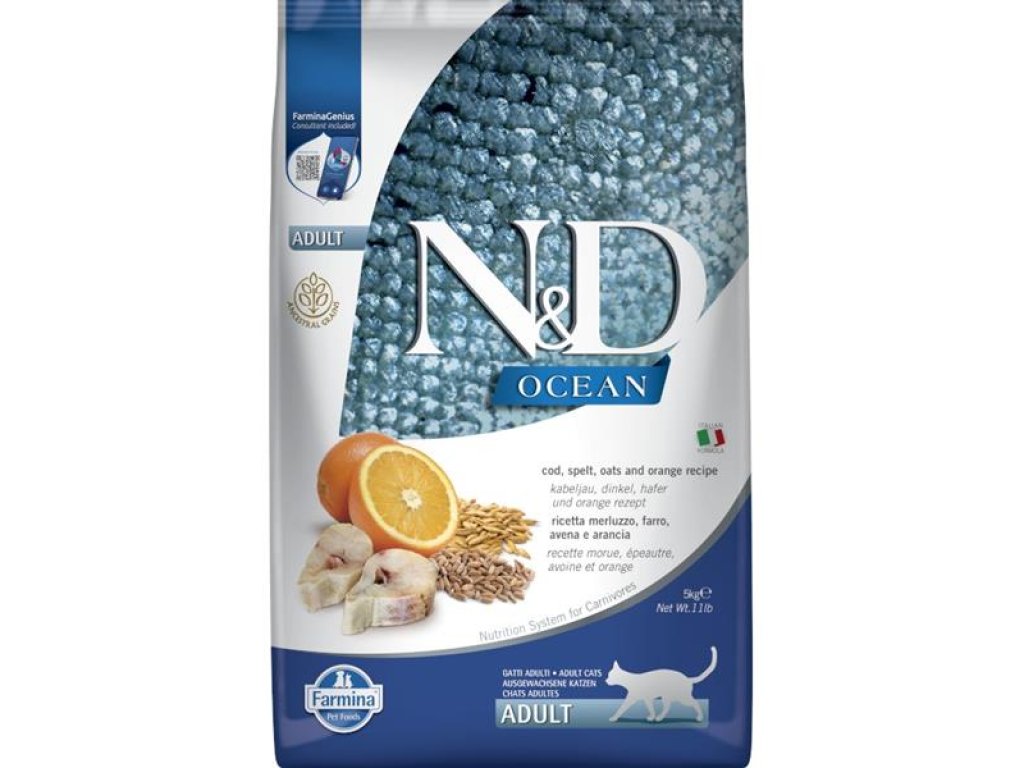 N&D OCEAN Cat LG Cod, Spelt, Oats & Orange Adult 5 kg