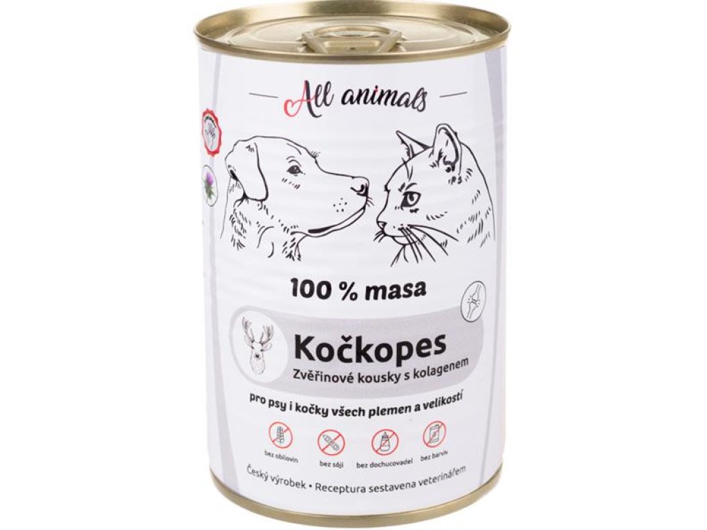 ALL ANIMALS Kočkopes konz. zvěřinové kousky s kolagenem 400g