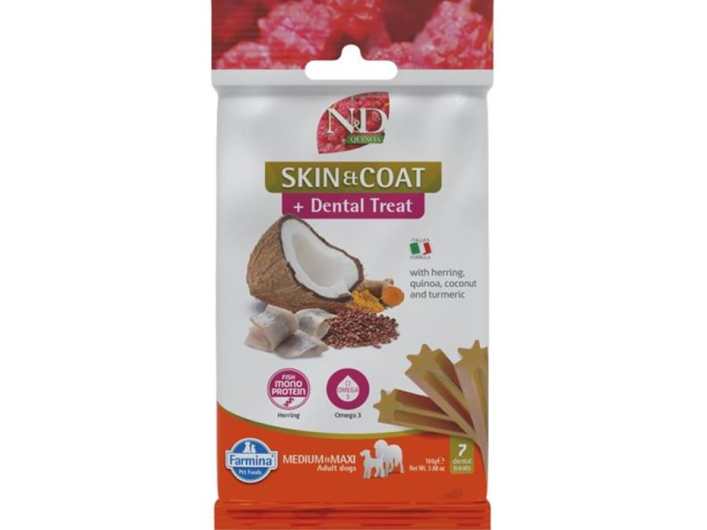 N&D QUINOA Dog Dental Snack Skin & Coat Herring Medium & Maxi 100 g