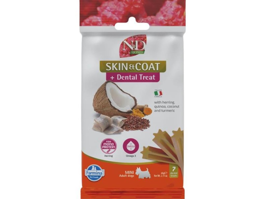 N&D QUINOA Dog Dental Snack Skin & Coat Herring Mini 60 g