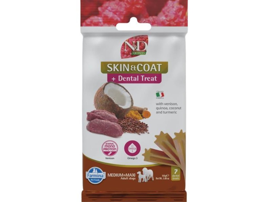N&D QUINOA Dog Dental Snack Skin & Coat Venison Medium & Maxi 100 g