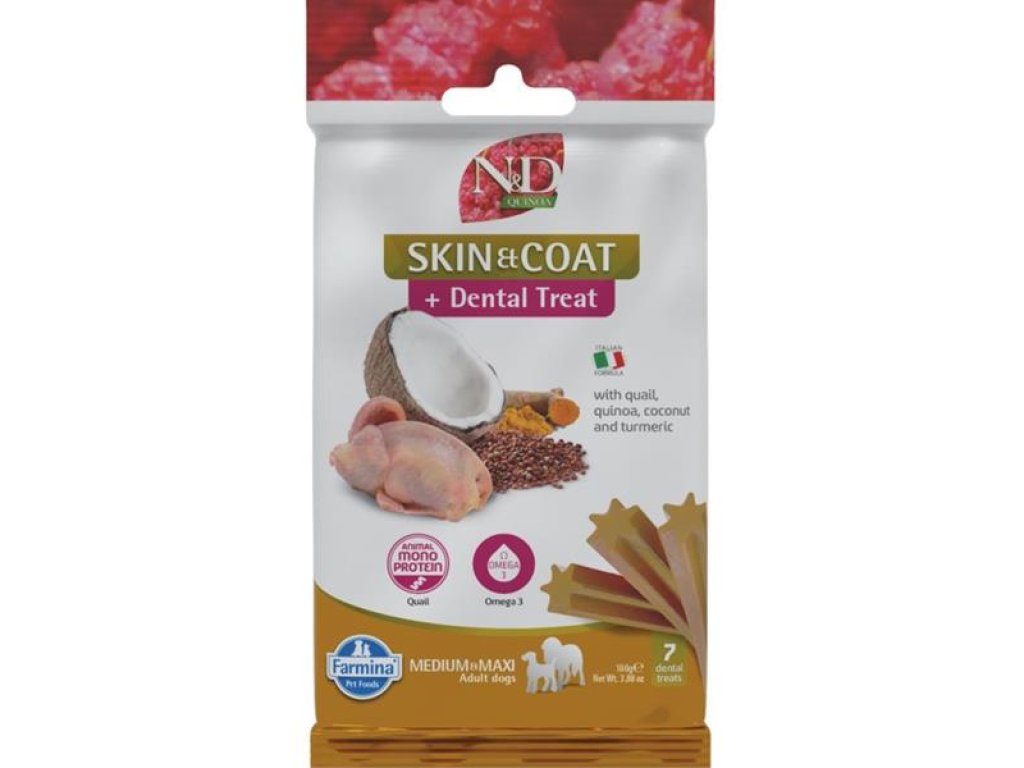 N&D QUINOA Dog Dental Snack Skin & Coat Quail Medium & Maxi 100 g
