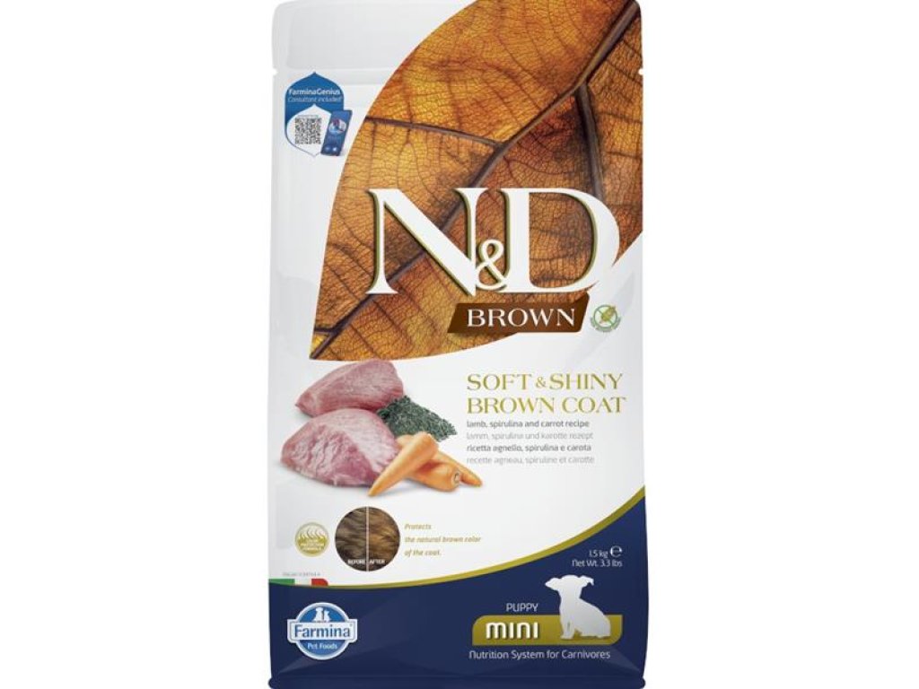 N&D BROWN Dog GF Lamb, Spirulina & Carrot Puppy Mini 1,5 kg
