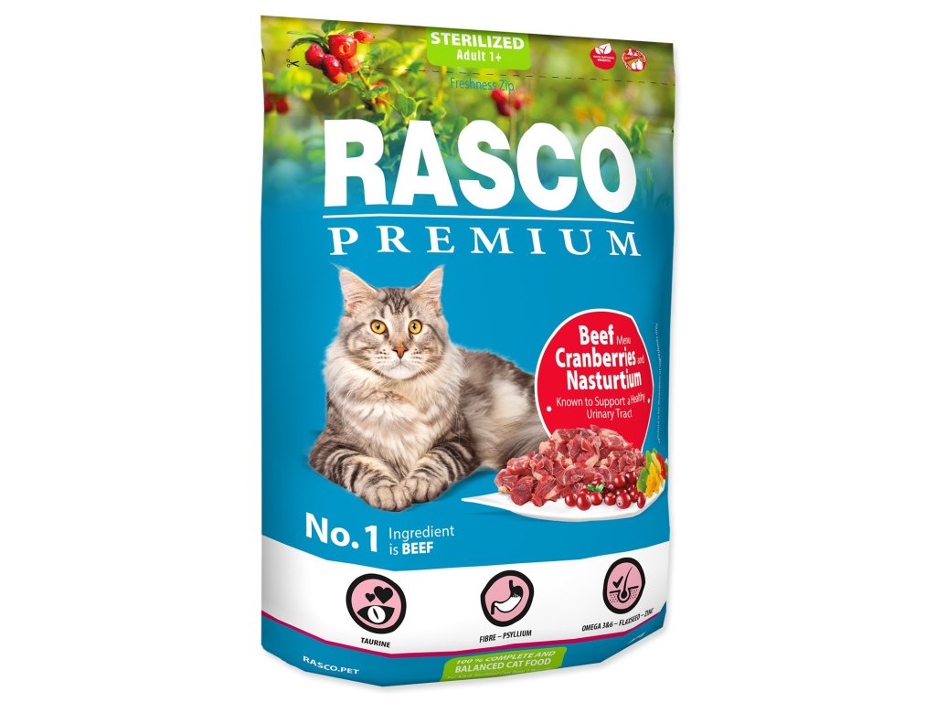 Krmivo Rasco Premium Sterilized hovězí s brusinkou a lichořeřišnicí 0,4kg