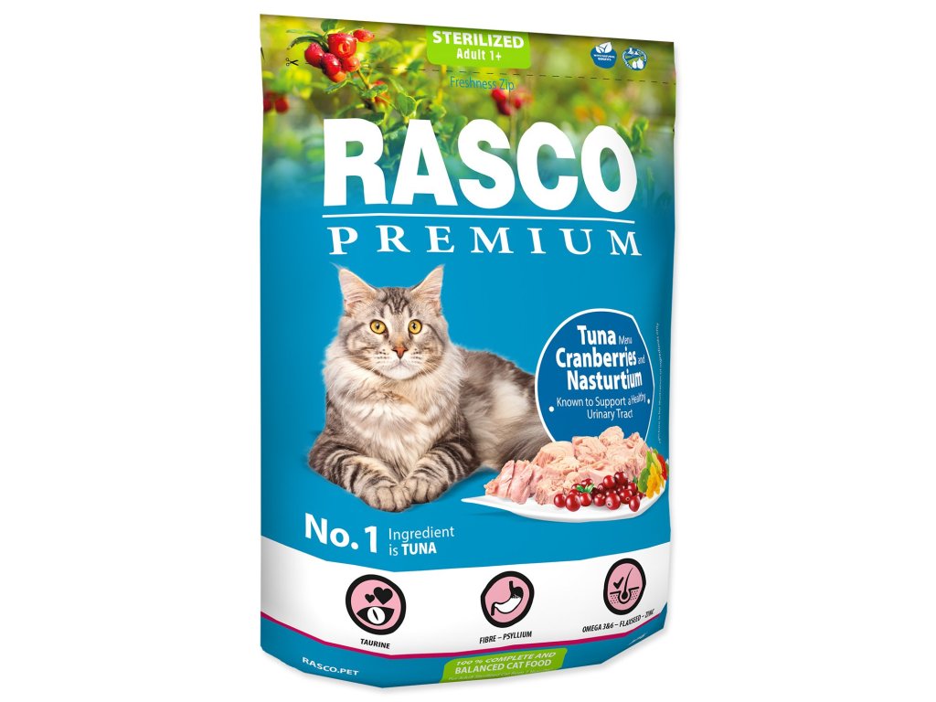 Krmivo Rasco Premium Sterilized tuňák s brusinkou a lichořeřišnicí 0,4kg