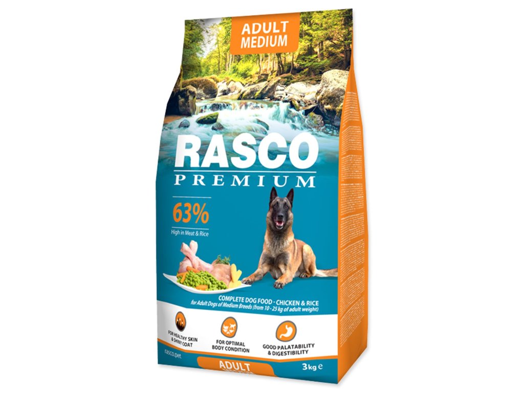 Krmivo Rasco Premium Adult Medium kuře s rýží 3kg