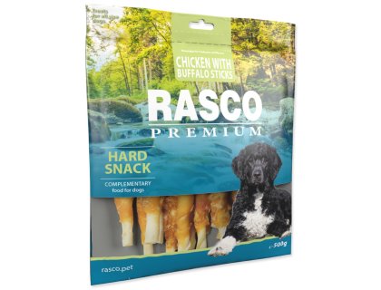 Pochoutka Rasco Premium buvolí kůže obalená kuřecím, tyčinky 500g