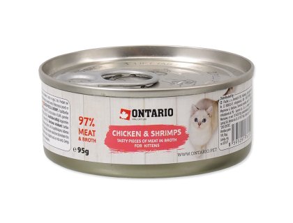 Konzerva Ontario Kitten kuřecí kousky s krevetami 95g