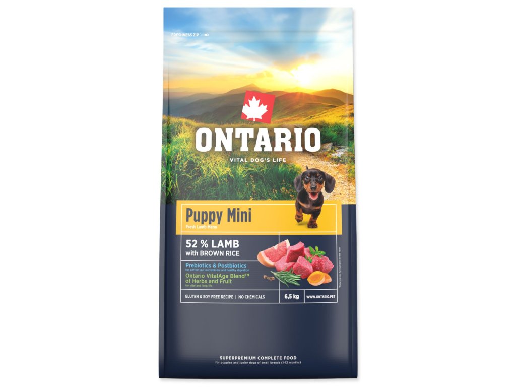 Krmivo Ontario Puppy Mini Lamb & Brown Rice 6,5kg