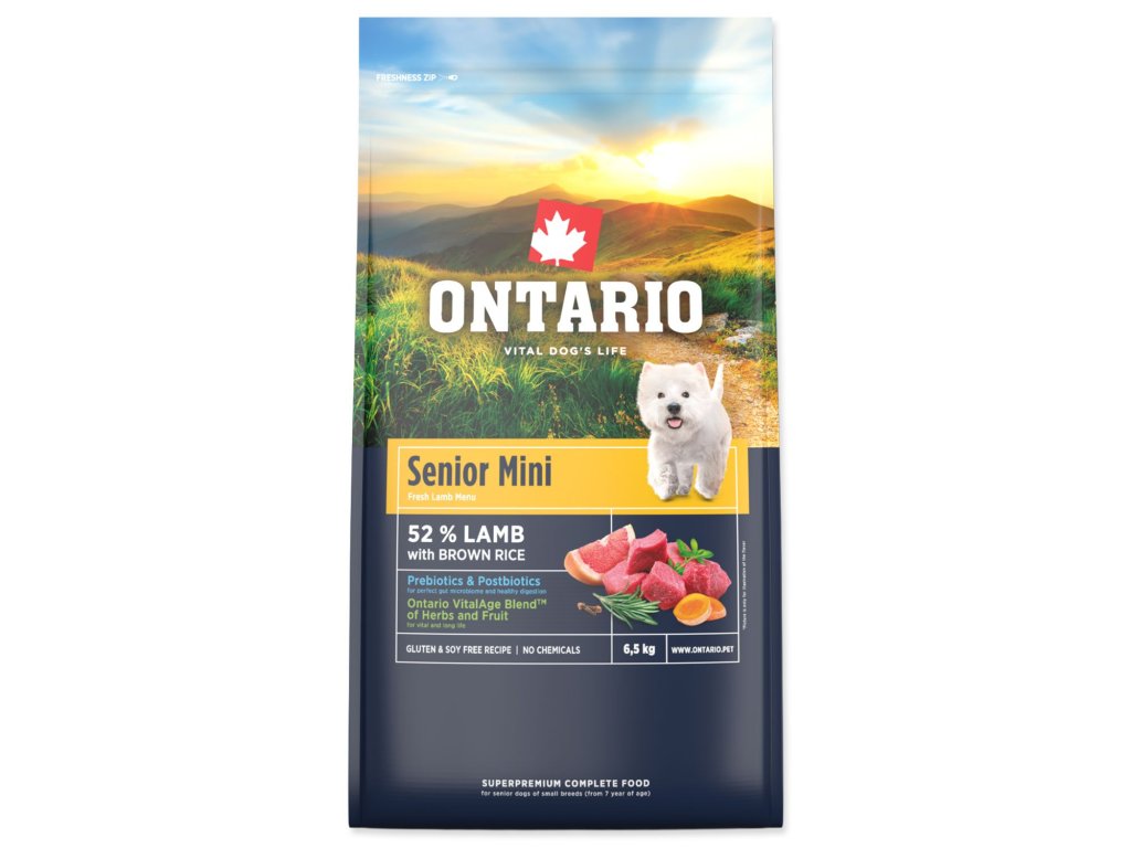 Krmivo Ontario Senior Mini Lamb & Brown Rice 6,5kg