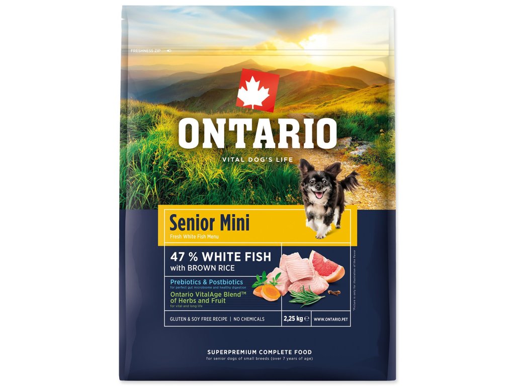 Krmivo Ontario Senior Mini Fish & Brown Rice 2,25kg