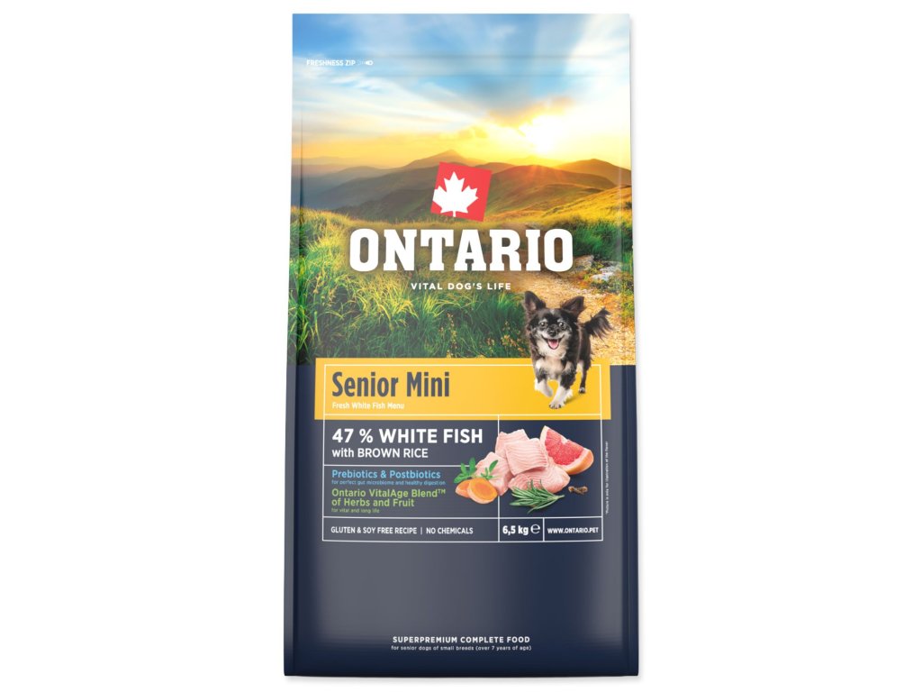 Krmivo Ontario Senior Mini Fish & Brown Rice 6,5kg