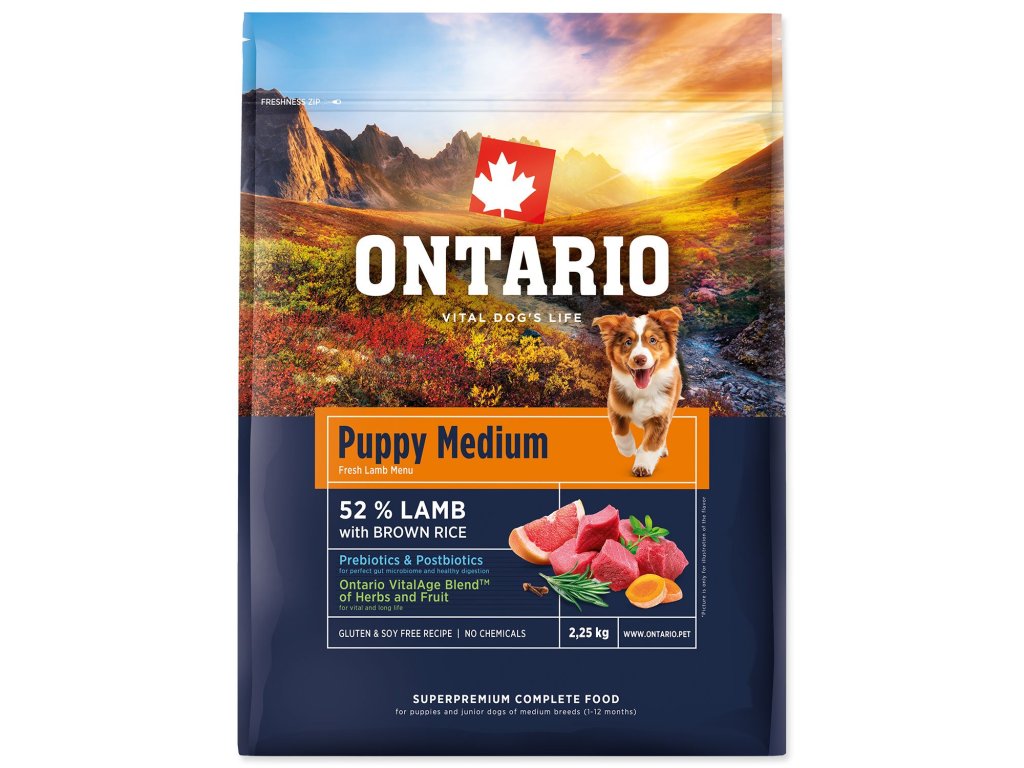 Krmivo Ontario Puppy Medium Lamb & Brown Rice 2,25kg