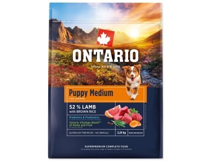 Krmivo Ontario Puppy Medium Lamb & Brown Rice 2,25kg