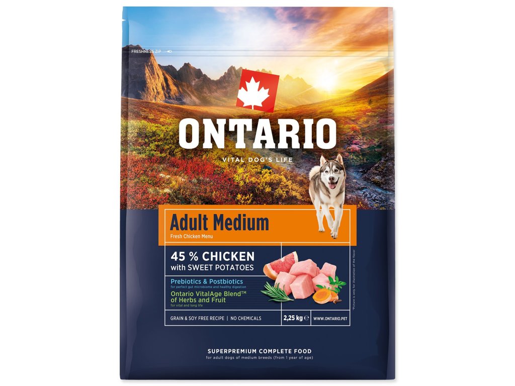 Krmivo Ontario Adult Medium Chicken & Sweet Potatoes 2,25kg