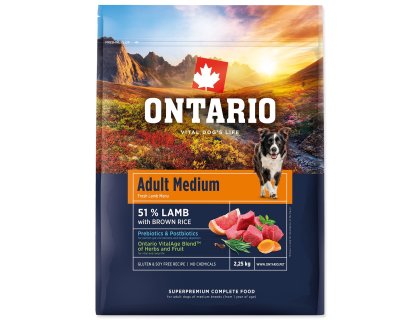 Krmivo Ontario Adult Medium Lamb & Brown Rice 2,25kg