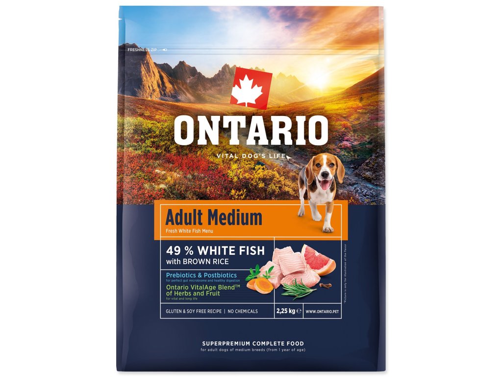 Krmivo Ontario Adult Medium Fish & Brown Rice 2,25kg