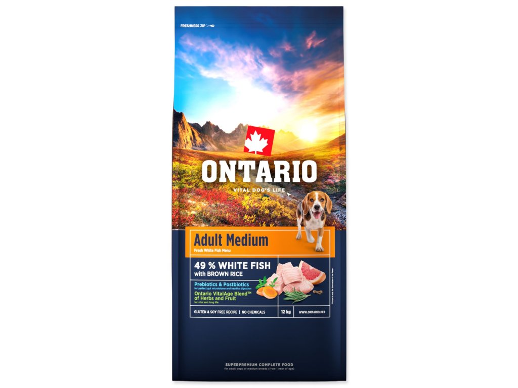 Krmivo Ontario Adult Medium Fish & Brown Rice 12kg