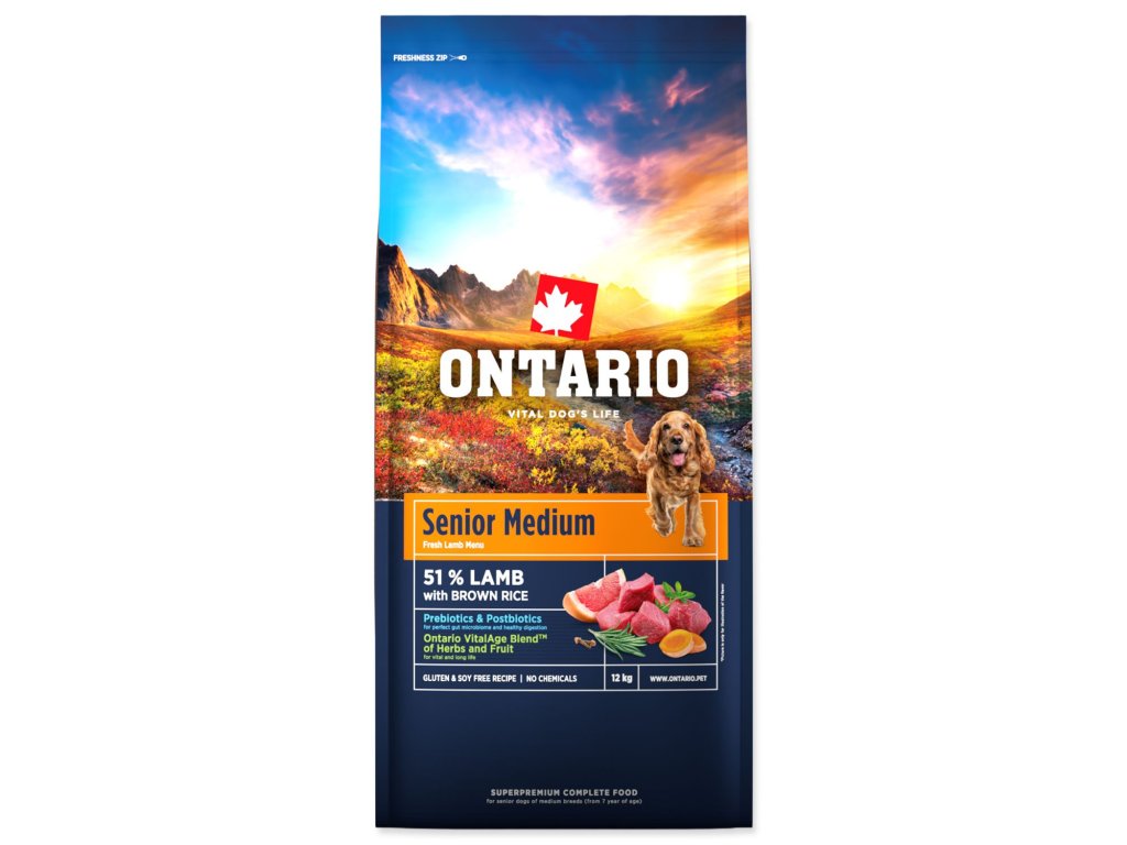 Krmivo Ontario Senior Medium Lamb & Brown Rice 12kg