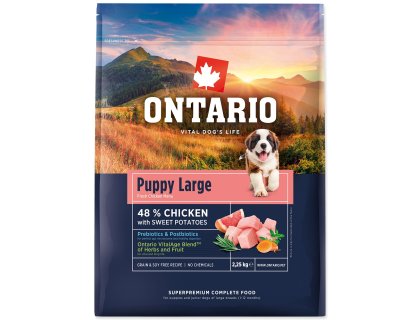 Krmivo Ontario Puppy & Junior Large Chicken & Sweet Potatoes 2,25kg