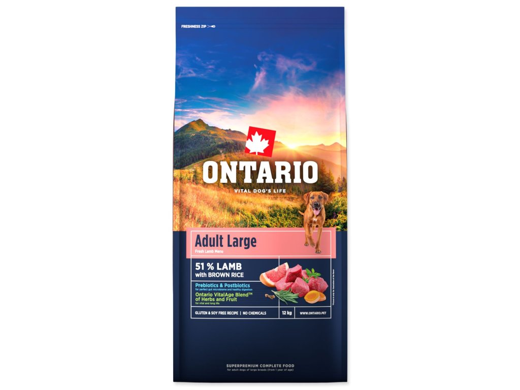 Krmivo Ontario Adult Large Lamb & Brown Rice 12kg