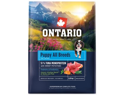 Krmivo Ontario Puppy & Junior All Breeds Monoprotein Tuna & Sweet Potatoes 2,25kg