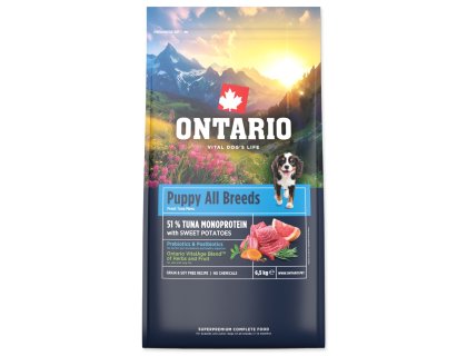 Krmivo Ontario Puppy & Junior All Breeds Monoprotein Tuna & Sweet Potatoes 6,5kg