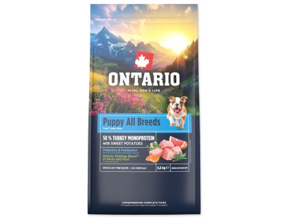 Krmivo Ontario Puppy & Junior All Breeds Monoprotein Turkey & Sweet Potatoes 6,5kg