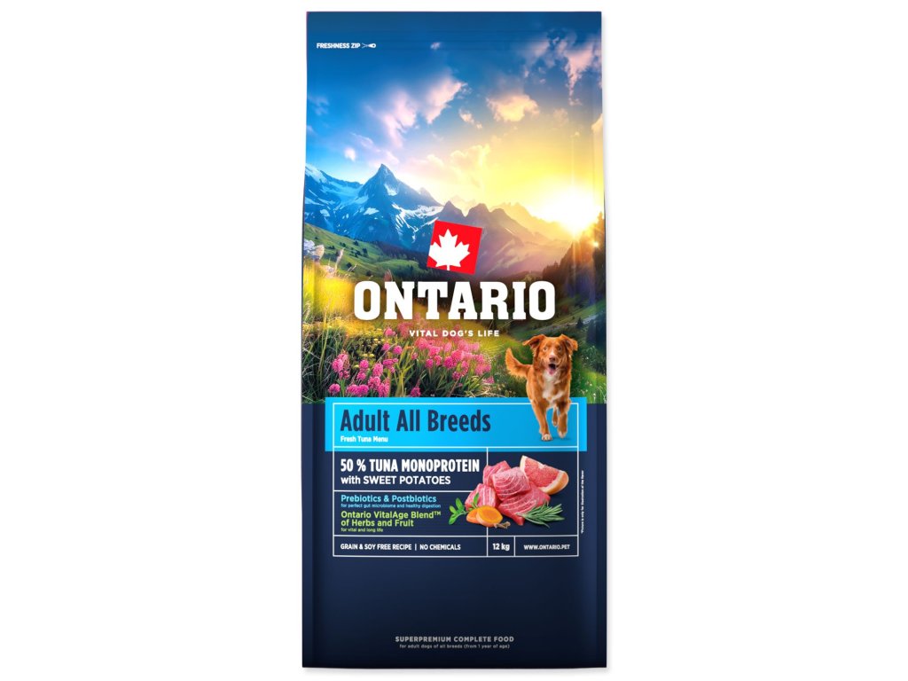 Krmivo Ontario Adult All Breeds Monoprotein Tuna & Sweet Potatoes 12kg