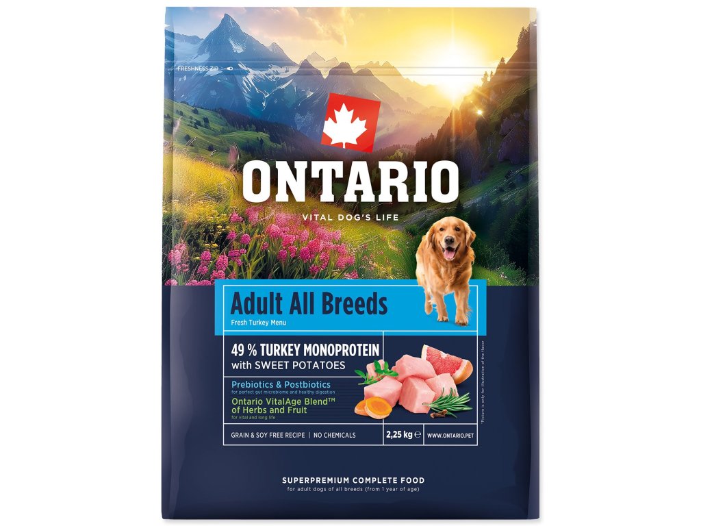 Krmivo Ontario Adult All Breeds Monoprotein Turkey & Sweet Potatoes 2,25kg