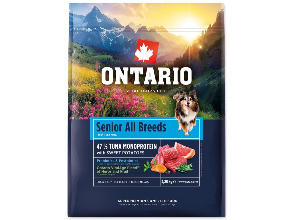 Krmivo Ontario Senior All Breeds Monoprotein Tuna & Sweet Potatoes 2,25kg