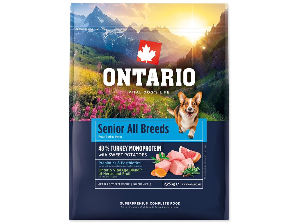 Krmivo Ontario Senior All Breeds Monoprotein Turkey & Sweet Potatoes 2,25kg