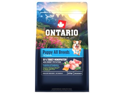 Krmivo Ontario Puppy & Junior All Breeds Monoprotein Turkey & Sweet Potatoes 0,75kg