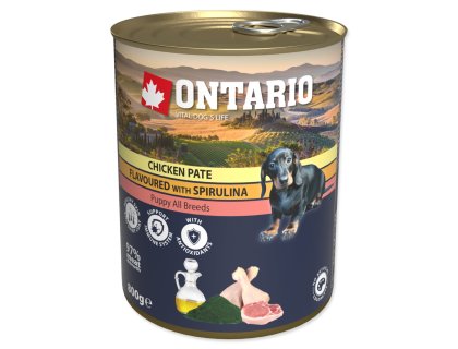 Konzerva Ontario Puppy kuře se spirulinou, paté 800g