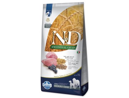 Krmivo N&D Dog Adult Medium & Maxi Ancestral Grain Lamb, Spelt, Oats & Blueberry 12kg